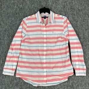 Tommy Hilfiger Shirt Womens L Dress Blouse Business Career Button-Front‎ Relaxed